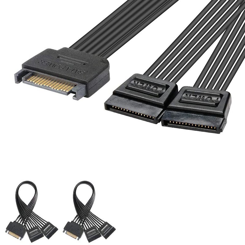 J&D 15 Pin SATA Power Y Splitter Cable (2 Pack), Male to Female, 8 inch - Image 1